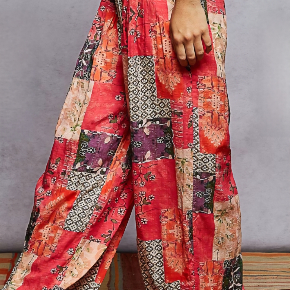 B55 NWT POL Vibrant Coral Patchwork Printed Relaxed Fit Joggers Tie Sm Md Lg - Picture 3 of 11